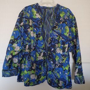 Maggie Barnes Open Jacket Coat Blazer Floral Quilted Watercolor B Plus Size 3X